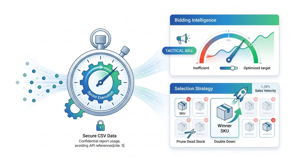 Illustration representing rapid tactical updates to e-commerce ads and listings.