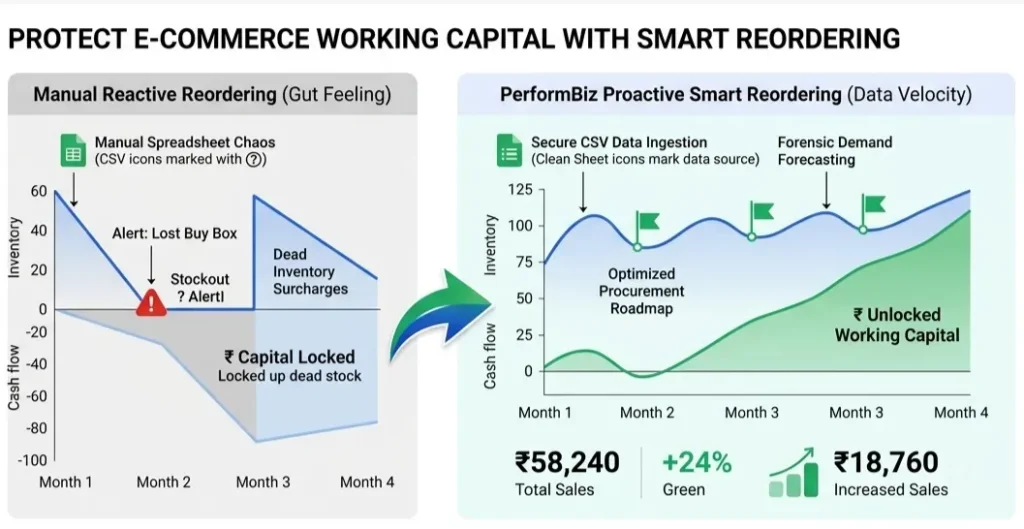 PerformBiz dashboard visualization demonstrating [cite: focus keyword] to prevent stockouts and protect working capital